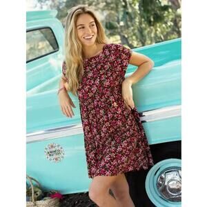 Natural Life NWT Women's Berkely Rose Floral Boho Dress Size L/XL Short Flowy